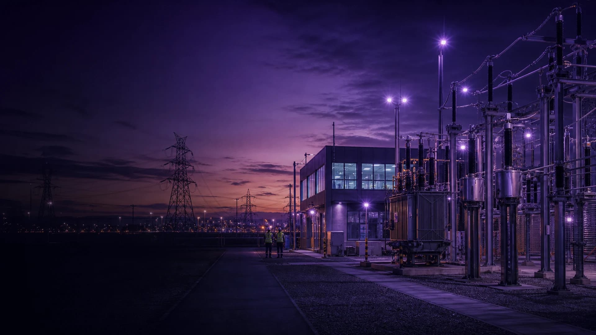 Electrical infrastructure at dusk from the Quantik project.